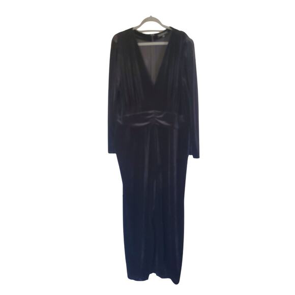 Eloquii Velvet Black Stretch Comfy Puff Sleeve Wide Leg Jumpsuit, Plus Size 24 - Picture 1 of 13